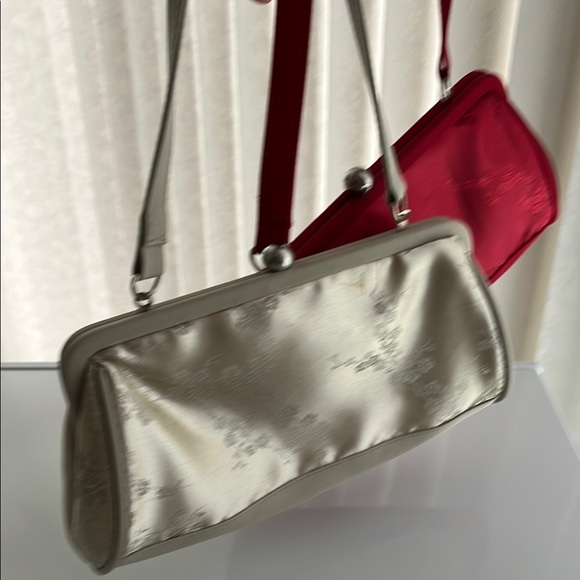Handbags - CLOSET CLOSING -Chic Cream and Red satin evening bags with damask design